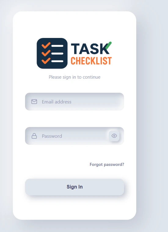 Task Check List sign-in screen